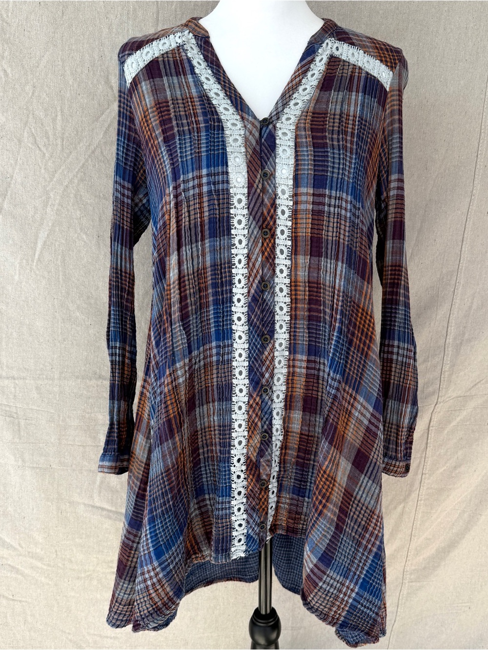 Holding Horses Anthropologie Size Small Blue Plaid Button Front Tunic Dress